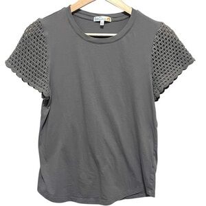 C&C California Gray Crochet Sleeve Top